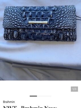 For Fun&smiles-Brahmin Navy Croc-Embossed Continental Wallet